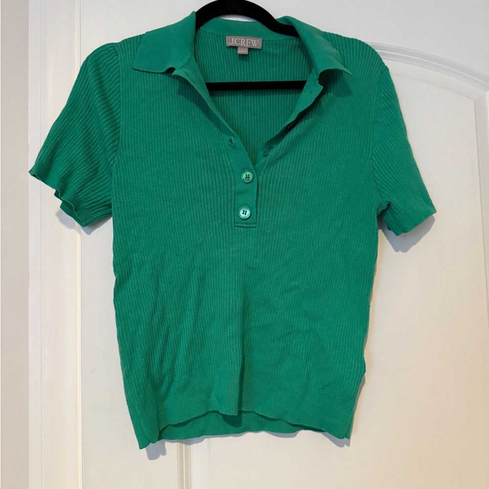 J. Crew green Ribbed Knit polo Top